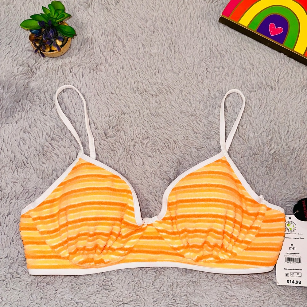 Orange striped bikini top
